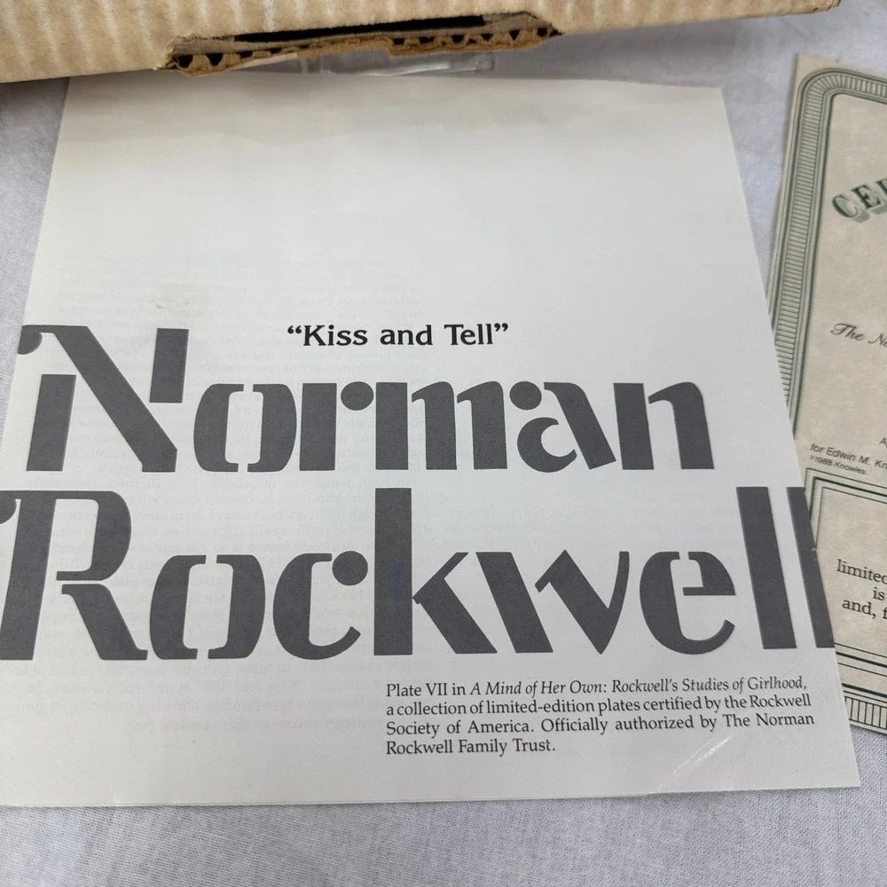Norman Rockwell Kiss and Tell Edwin‎ Knowles Collector Plate Art 1988